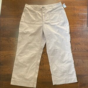 Old Navy Wide Leg Pants Size 14 Beige Khaki High Rise Utility Style Pockets NWT